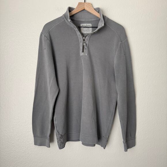 Vintage Tommy Bahama Mens Gray Rib Quarter Zip Sweater 100% Cotton Size Medium - Picture 1 of 11